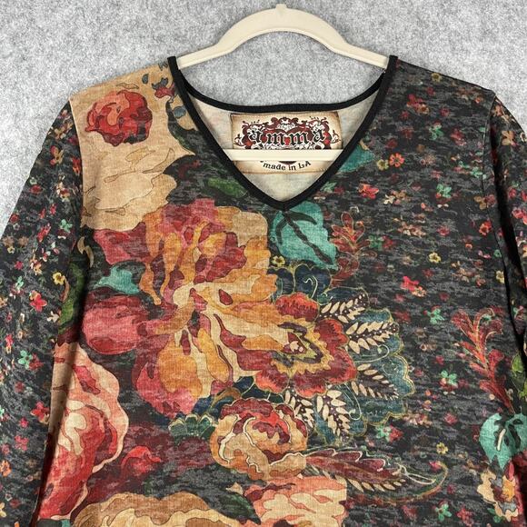 Amma Design Tunic Top Womens Large Floral Indie Boho Peasant Artsy USA - Picture 2 of 13